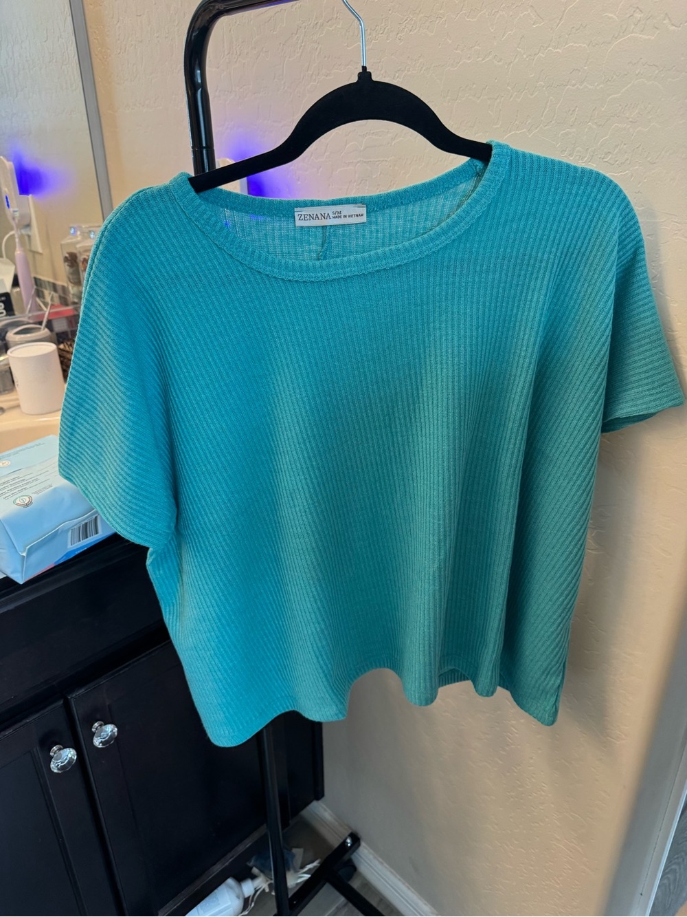 Zenana Outfitters Teal Ribbed Short Sleeve Women’s Top L/XL